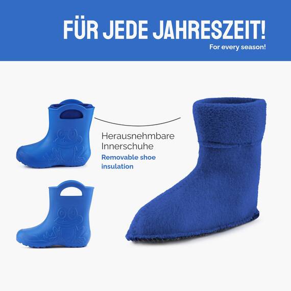 Ladeheid EVA Kinder Jungen Mädchen Gummistiefel Regenschuhe gefüttert LA-CA-03 (Blau/Marineblau, 22/23 EU)