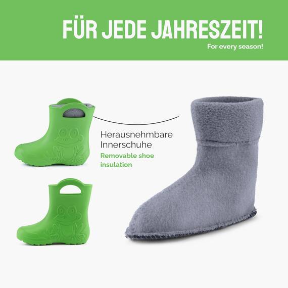 Ladeheid EVA Kinder Jungen Mädchen Gummistiefel Regenschuhe gefüttert LA-CA-03 (Grün/Grau, 28/29 EU)
