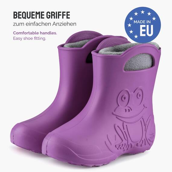 Ladeheid EVA Kinder Jungen Mädchen Gummistiefel Regenschuhe gefüttert LA-CA-03 (Lilla/Grau, 28/29 EU)