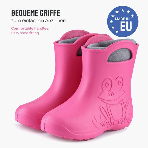 Ladeheid EVA Kinder Jungen Mädchen Gummistiefel Regenschuhe gefüttert LA-CA-03 (Rosa/Grau, 32/33 EU)