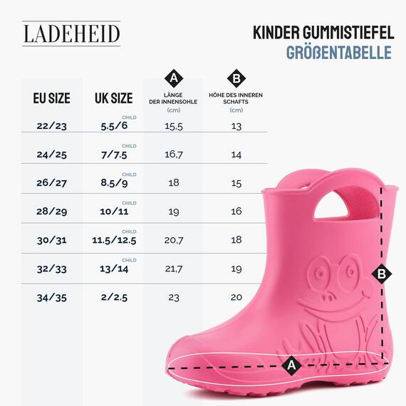 Ladeheid EVA Kinder Jungen Mädchen Gummistiefel Regenschuhe gefüttert LA-CA-03 (Lilla/Grau, 28/29 EU)