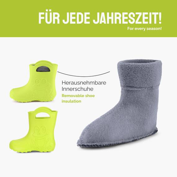 Ladeheid EVA Kinder Jungen Mädchen Gummistiefel Regenschuhe gefüttert LA-CA-03 (Limone, 30/31 EU)