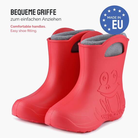 Ladeheid EVA Kinder Jungen Mädchen Gummistiefel Regenschuhe gefüttert LA-CA-03 (Koralle/Grau, 26/27 EU)