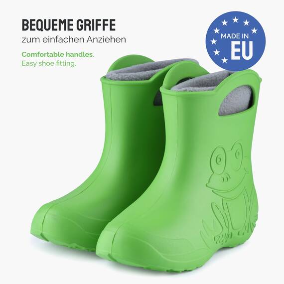 Ladeheid EVA Kinder Jungen Mädchen Gummistiefel Regenschuhe gefüttert LA-CA-03 (Grün/Grau, 24/25 EU)