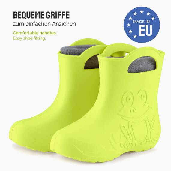 Ladeheid EVA Kinder Jungen Mädchen Gummistiefel Regenschuhe gefüttert LA-CA-03 (Limone, 28/29 EU)