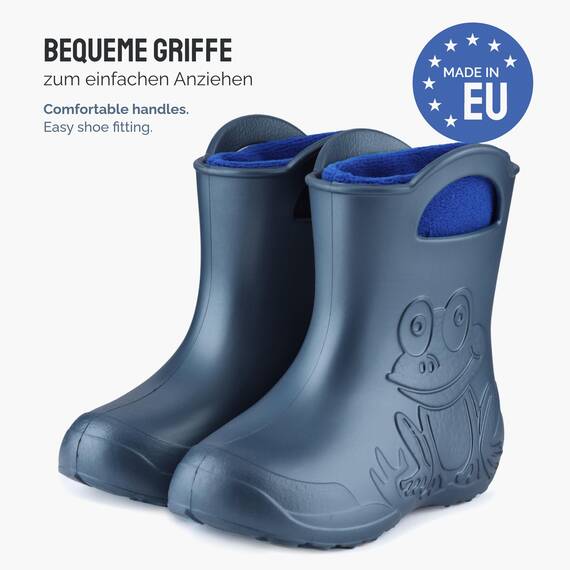 Ladeheid EVA Kinder Jungen Mädchen Gummistiefel Regenschuhe gefüttert LA-CA-03 (Metallisches Blau/Marineblau-2, 32/33 EU)
