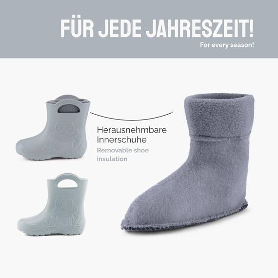 Ladeheid EVA Kinder Jungen Mädchen Gummistiefel Regenschuhe gefüttert LA-CA-03 (Grau, 26/27 EU)