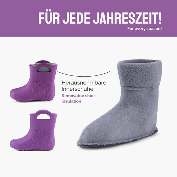 Ladeheid EVA Kinder Jungen Mädchen Gummistiefel Regenschuhe gefüttert LA-CA-03 (Lilla/Grau, 28/29 EU)