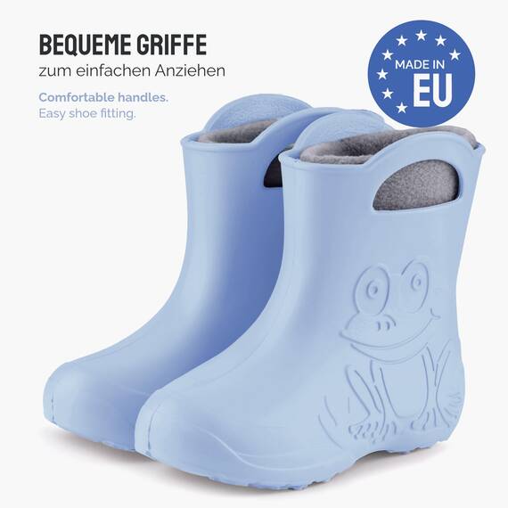Ladeheid EVA Kinder Jungen Mädchen Gummistiefel Regenschuhe gefüttert LA-CA-03 (Hellblau, 28/29 EU)
