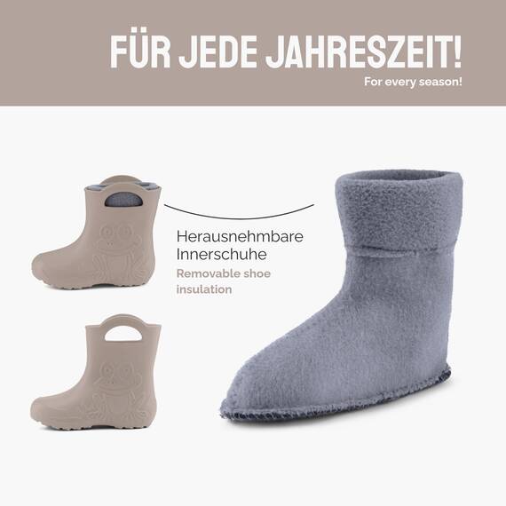 Ladeheid EVA Kinder Jungen Mädchen Gummistiefel Regenschuhe gefüttert LA-CA-03 Hellbeige, 26/27 EU
