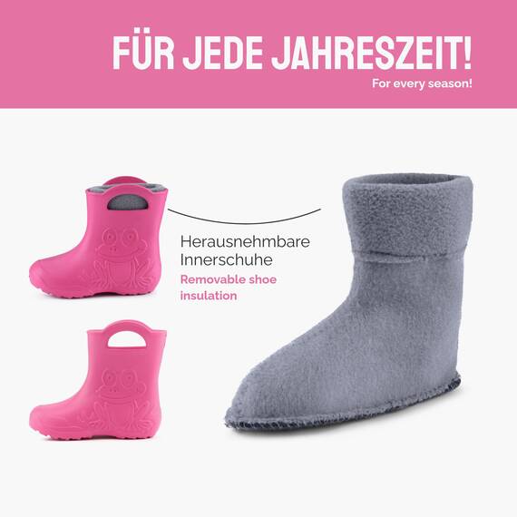 Ladeheid EVA Kinder Jungen Mädchen Gummistiefel Regenschuhe gefüttert LA-CA-03 (Rosa/Grau, 32/33 EU)