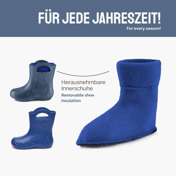 Ladeheid EVA Kinder Jungen Mädchen Gummistiefel Regenschuhe gefüttert LA-CA-03 (Metallisches Blau/Marineblau-2, 32/33 EU)