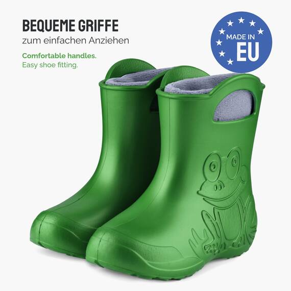 Ladeheid EVA Kinder Jungen Mädchen Gummistiefel Regenschuhe gefüttert LA-CA-03 (Smaragdgrün/Grau, 24/25 EU)