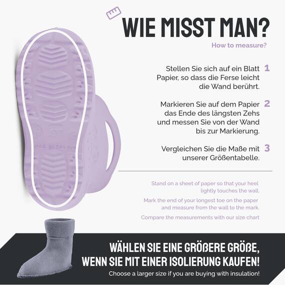 Ladeheid EVA Kinder Jungen Mädchen Gummistiefel Regenschuhe gefüttert LA-CA-03 Helllila, 24/25 EU