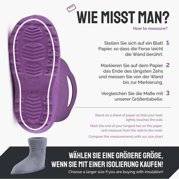 Ladeheid EVA Kinder Jungen Mädchen Gummistiefel Regenschuhe gefüttert LA-CA-03 (Lilla/Grau, 28/29 EU)