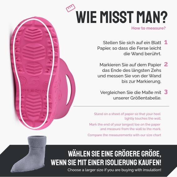 Ladeheid EVA Kinder Jungen Mädchen Gummistiefel Regenschuhe gefüttert LA-CA-03 (Rosa/Grau, 32/33 EU)