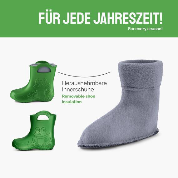 Ladeheid EVA Kinder Jungen Mädchen Gummistiefel Regenschuhe gefüttert LA-CA-03 (Smaragdgrün/Grau, 34/35 EU)