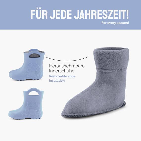 Ladeheid EVA Kinder Jungen Mädchen Gummistiefel Regenschuhe gefüttert LA-CA-03 (Hellblau, 30/31 EU)