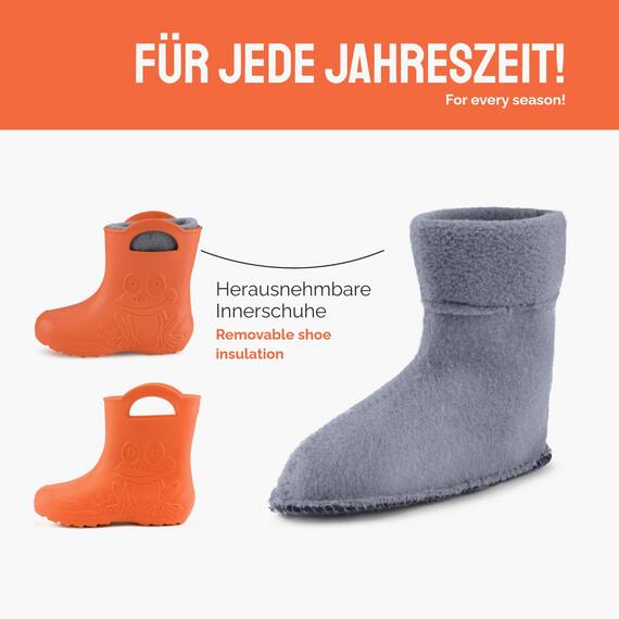 Ladeheid EVA Kinder Jungen Mädchen Gummistiefel Regenschuhe gefüttert LA-CA-03 (Orange/Grau, 34/35 EU)