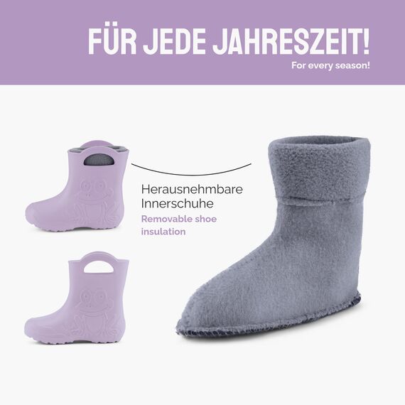 Ladeheid EVA Kinder Jungen Mädchen Gummistiefel Regenschuhe gefüttert LA-CA-03 Helllila, 32/33 EU