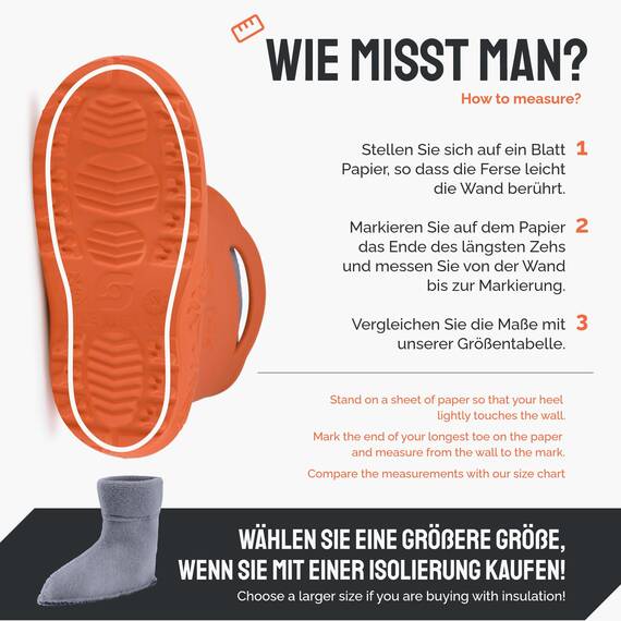 Ladeheid EVA Kinder Jungen Mädchen Gummistiefel Regenschuhe gefüttert LA-CA-03 (Orange/Grau, 34/35 EU)