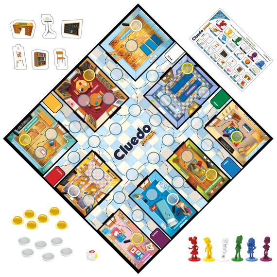 Hasbro Gaming Cluedo Junior, 2-seitiges Spielbrett mit verschiedenen Schwierigkeitsstufen, Detektivspiel für Kinder und Erwachsene