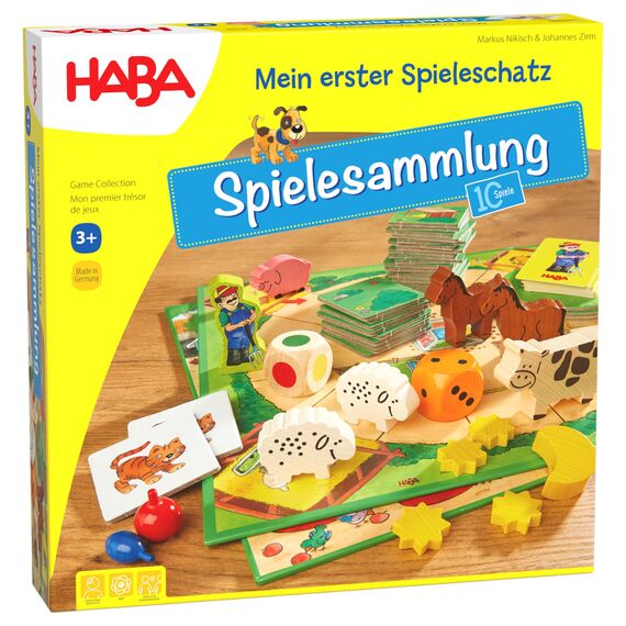 HABA Mein erster Spieleschatz - Große Spielesammlung für Kinder ab 3 Jahren – 10 Klassische Spiele: Memory, Lauf- & Farbspiele – 1004278001