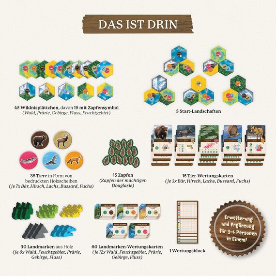KOSMOS 683955 Cascadia - Landmarks, Erweiterung zum Spiel des Jahres 2022, Ergänzung für 5-6 Personen und Erweiterung in Einer Box, Brettspiel für 2-6 Personen ab 10 Jahren