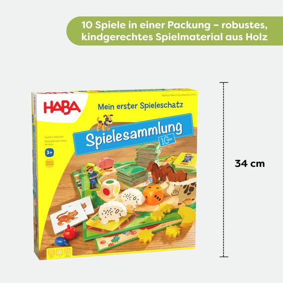 HABA Mein erster Spieleschatz - Große Spielesammlung für Kinder ab 3 Jahren – 10 Klassische Spiele: Memory, Lauf- & Farbspiele – 1004278001