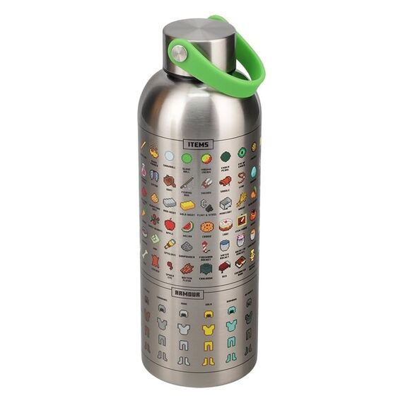 Paladone Minecraft Metall-Trinkflasche - Offiziell lizenziert, auslaufsicher, für heiße & kalte Getränke, mit In-Game-Items, Geschenk für Minecraft-Fans, 470 ml (16 Fl Oz)
