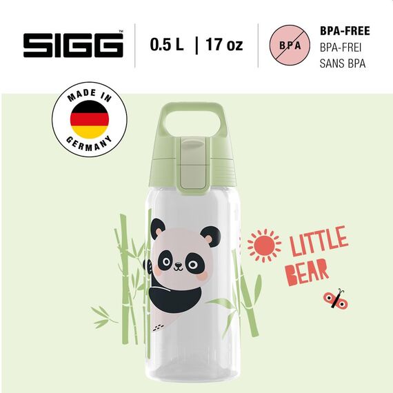 Sigg - Trinkflasche Kinder - Viva One Panda - Für Kohlensäurehaltige Getränke Geeignet - Auslaufsicher - Spülmaschinenfest - BPA-frei - Sport & Schule - Transparent - 0,5L