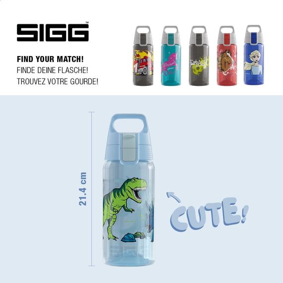 Sigg - Trinkflasche Kinder - Viva One Dinosaurs - Für Kohlensäurehaltige Getränke Geeignet - Auslaufsicher - Spülmaschinenfest - BPA-frei - Sport & Schule - Blau - 0,5L