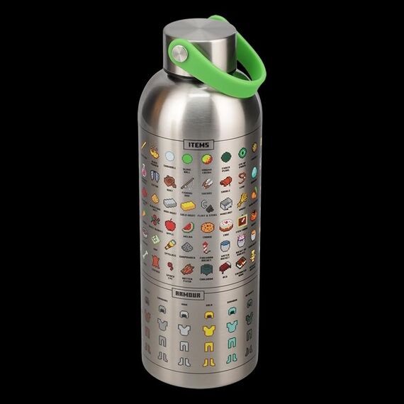 Paladone Minecraft Metall-Trinkflasche - Offiziell lizenziert, auslaufsicher, für heiße & kalte Getränke, mit In-Game-Items, Geschenk für Minecraft-Fans, 470 ml (16 Fl Oz)