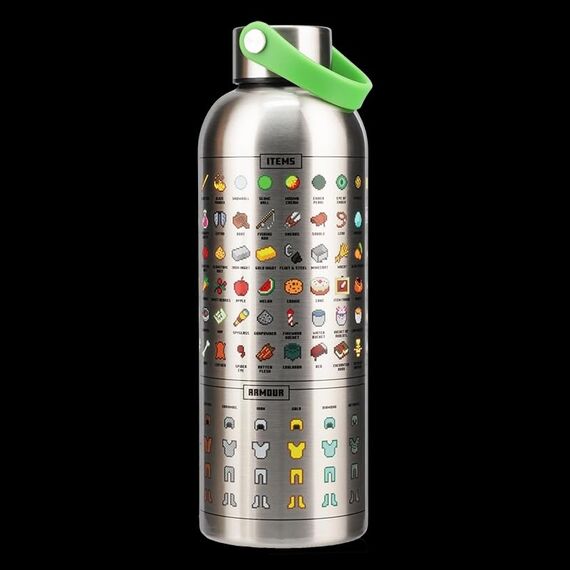 Paladone Minecraft Metall-Trinkflasche - Offiziell lizenziert, auslaufsicher, für heiße & kalte Getränke, mit In-Game-Items, Geschenk für Minecraft-Fans, 470 ml (16 Fl Oz)