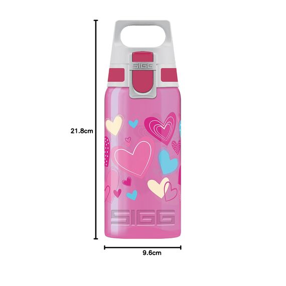 SIGG VIVA ONE Hearts Kinder Trinkflasche (0.5 L), schadstofffreie Kinderflasche mit auslaufsicherem Deckel, einhändig bedienbare Wasserflasche