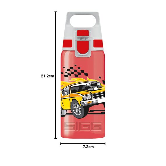 Sigg - Trinkflasche Kinder - Viva One Speed Race - Für Kohlensäurehaltige Getränke Geeignet - Auslaufsicher - Spülmaschinenfest - BPA-frei - Sport & Schule - Rot mit Rennwagen - 0,5L