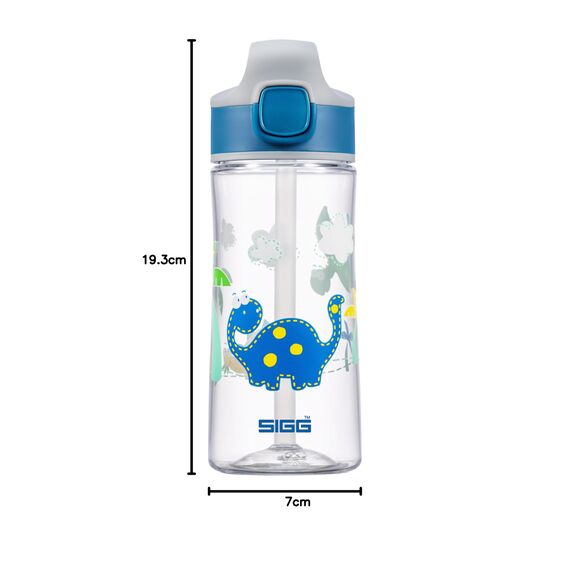 SIGG - Tritan Trinkflasche Kinder - Miracle Dinosaurier - Mit Trinkhalm - Auslaufsicher - Spülmaschinenfest - Microwellengeeignet - Kratzresistent - BPA-frei - Schule & Sport - Blau - 0,45L