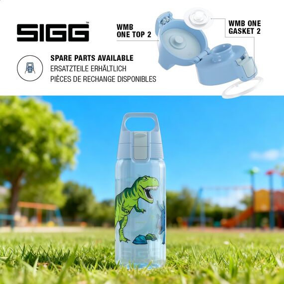 Sigg - Trinkflasche Kinder - Viva One Dinosaurs - Für Kohlensäurehaltige Getränke Geeignet - Auslaufsicher - Spülmaschinenfest - BPA-frei - Sport & Schule - Blau - 0,5L