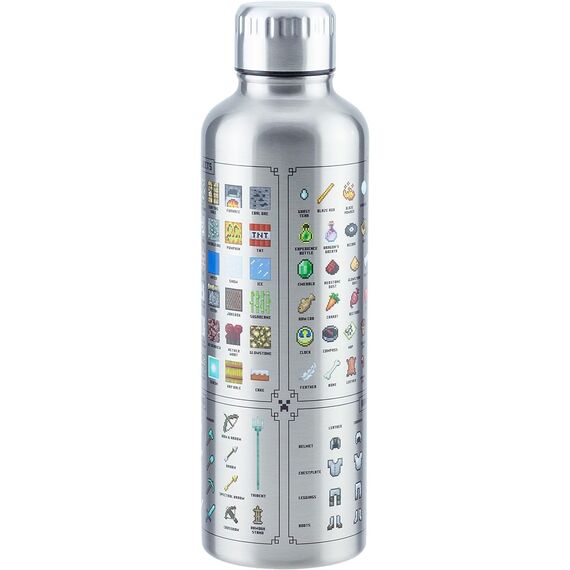 Paladone Minecraft Metall-Trinkflasche - Offiziell lizenziert, auslaufsicher, für heiße & kalte Getränke, mit In-Game-Items, Geschenk für Minecraft-Fans, 470 ml (16 Fl Oz)