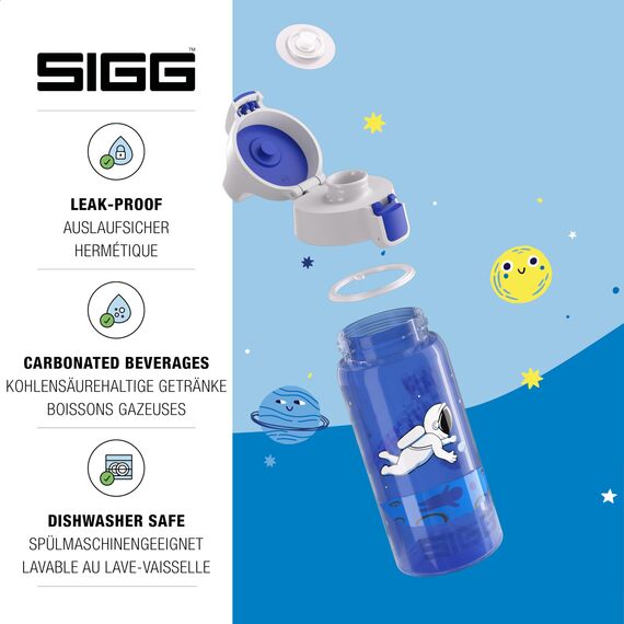 Sigg - Trinkflasche Kinder - Viva One Space - Für Kohlensäurehaltige Getränke Geeignet - Auslaufsicher - Spülmaschinenfest - BPA-frei - Sport & Schule - Blau - 0,5L
