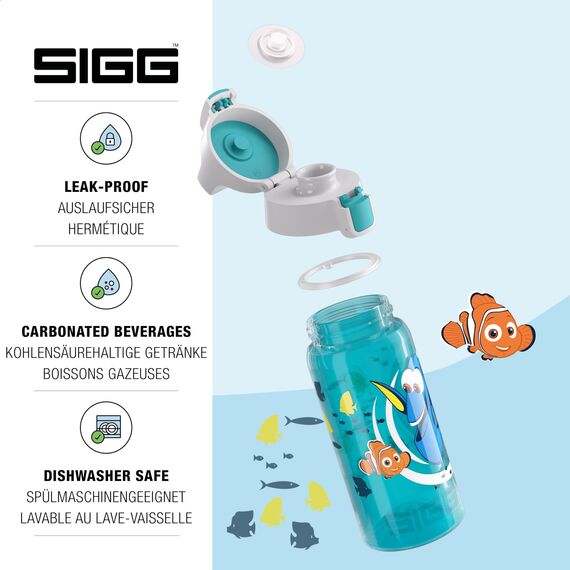 SIGG VIVA ONE Dory Kinder Trinkflasche (0.5 L), schadstofffreie Kinderflasche mit auslaufsicherem Deckel, einhändig bedienbare Trinkflasche für Kinder