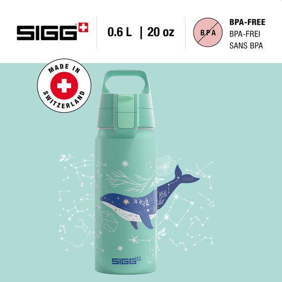 Sigg - Alu Trinkflasche Kinder - WMB ONE Dive - Für Kohlensäurehaltige Getränke Geeignet - Auslaufsicher - Federleicht - BPA-frei - Klimaneutral Zertifiziert - Sport & Schule - Helltürkis - 0,6L