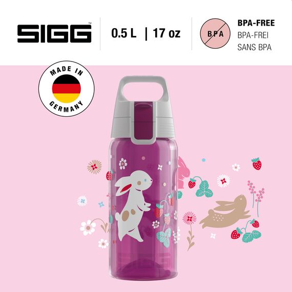 Sigg - Trinkflasche Kinder - Viva One Happy Bunnies - Für Kohlensäurehaltige Getränke Geeignet - Auslaufsicher - Spülmaschinenfest - BPA-frei - Sport & Schule - Pink - 0,5L