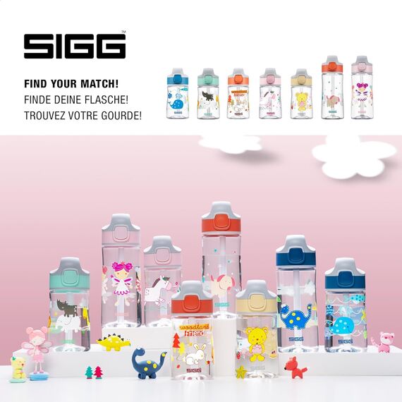 SIGG - Tritan Trinkflasche Kinder - Miracle Dinosaurier - Mit Trinkhalm - Auslaufsicher - Spülmaschinenfest - Microwellengeeignet - Kratzresistent - BPA-frei - Schule & Sport - Blau - 0,45L