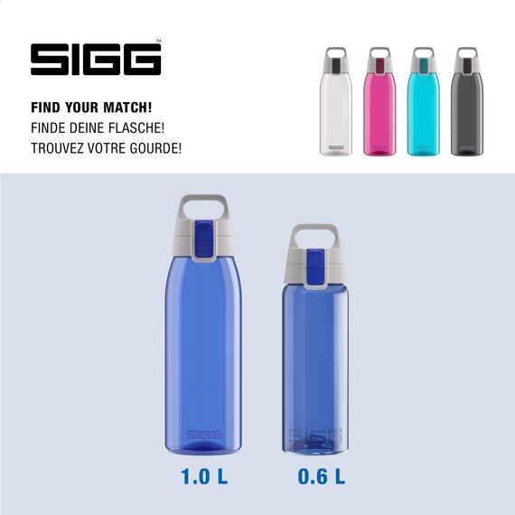 Sigg - Tritan Trinkflasche - Total Color ONE Blue - Für Kohlensäurehaltige Getränke Geeignet - Spülmaschinenfest - Auslaufsicher - Leicht - BPA-frei - Blau - 1L