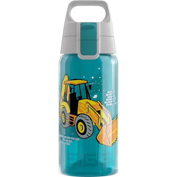 Sigg - Trinkflasche Kinder - Viva One Builder - Für Kohlensäurehaltige Getränke Geeignet - Auslaufsicher - Spülmaschinenfest - BPA-frei - Sport & Schule - Blau mit Baggerlader - 0,5L