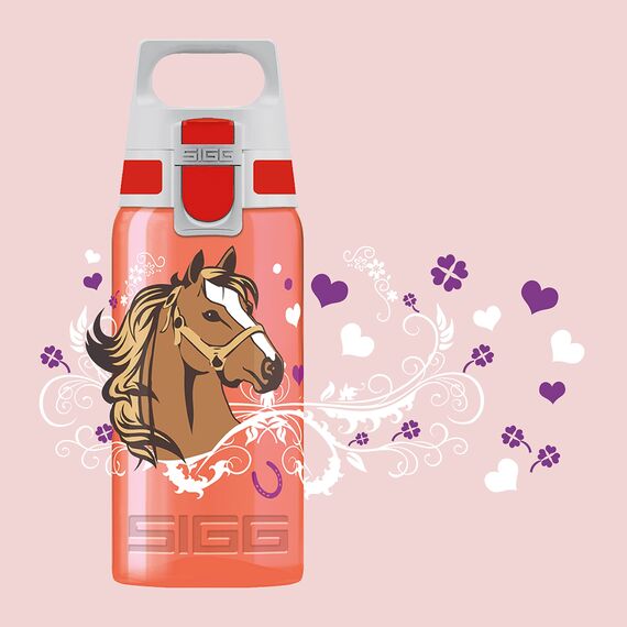 SIGG - Trinkflasche Kinder - Viva One Horses - Für Kohlensäurehaltige Getränke Geeignet - Auslaufsicher - Spülmaschinenfest - BPA-frei - Sport & Schule - Rot mit Pferden - 0,5L