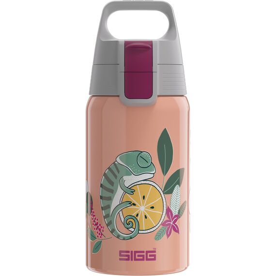 Sigg - Edelstahl Trinkflasche Kinder - Shield One Flora - Für Kohlensäurehaltige Getränke Geeignet - Auslaufsicher - Federleicht - BPA-frei - Rosa - 0,5L