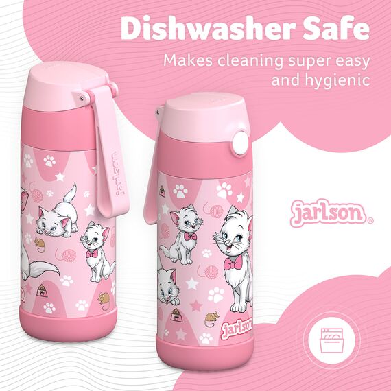 Jarlson® Trinkflasche Kinder Edelstahl Charli [MIT STROHHALM] - Thermosflasche Auslaufsicher - Thermoskanne - Water Bottle Kids - Thermo Trink Flasche für Schule & Kindergarten (350ml, Katze 2)