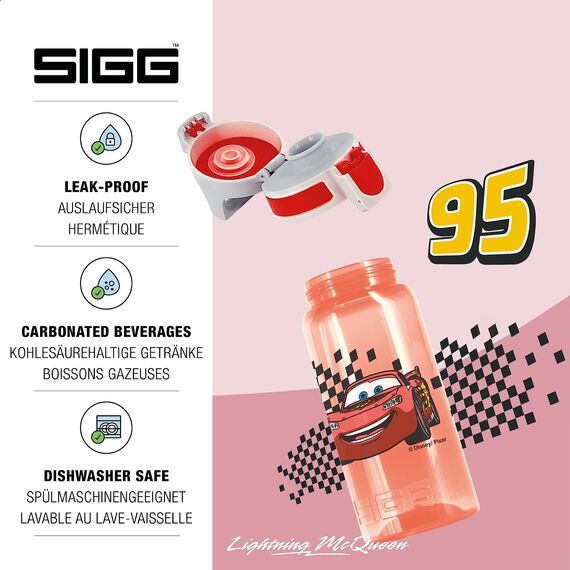 SIGG VIVA ONE Cars Kinder Trinkflasche (0.5 L), schadstofffreie Kinderflasche mit auslaufsicherem Deckel, einhändig bedienbare Wasserflasche für Kinder
